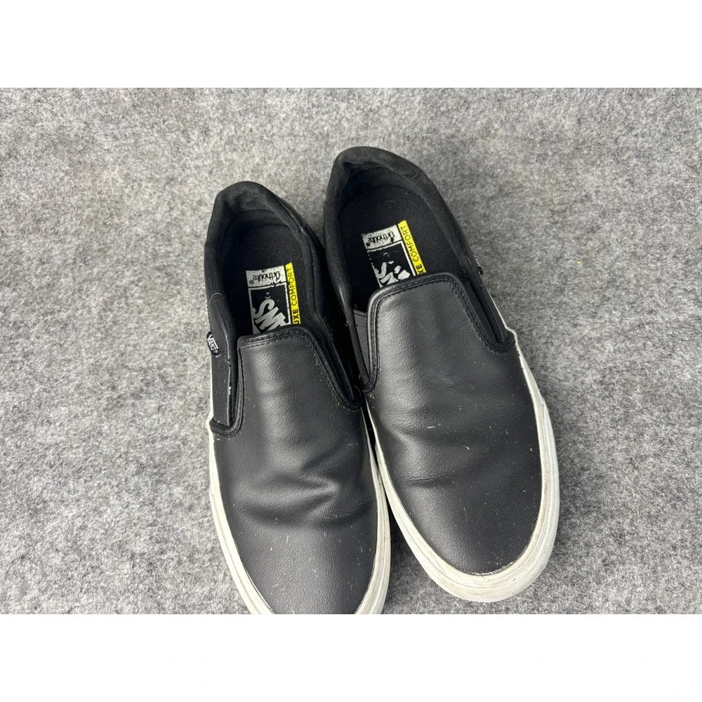 Vans Classic Slip On Mens Size 8 Black Faux Leather OrthoLite Skate Shoes